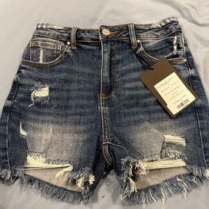 Trendy Blue Distressed Jean Shorts
